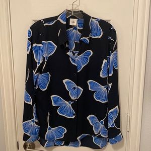 Cabi Floral Black and Blue Button Down Blouse